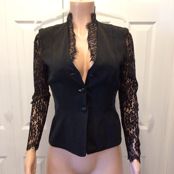 VTG John Murrough Womens Black Knit Leather & Lace Button Up Jacket Size Small - Picture 2 of 11